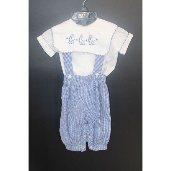 TODDLE TYKE VINTAGE BABY OUTFIT GIRAFFE EMBROIDERED GINGHAM SEERSUCKER 2PC - Picture 1 of 9